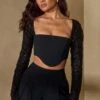 Embellished Sleeve Corset Crop Top In Black -Glam Dress Store 6578 6524 5 Astra Black Long Sleeves Corset Top Nou Wide Leg Trousers 104625d1 fb07 4648 a4f5 d4d2750b29aa