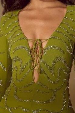 Long Sleeve Lace Up Mini Dress In Olive 16 Long Sleeve Lace Up Mini Dress In Olive -Glam Dress Store 6583 8 Olive Lace Up A Line Dress