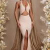 Halterneck Cut Out Maxi Dress In Cream 1 Halterneck Cut Out Maxi Dress In Cream -Glam Dress Store 6588 3 Etta Cream Halterneck Cutout Hankerchief hem dress