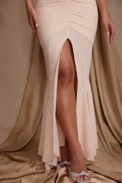 Halterneck Cut Out Maxi Dress In Cream -Glam Dress Store 6588 6 Etta Cream Halterneck Cutout Hankerchief hem dress