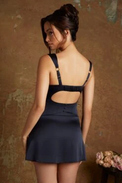 New Products -Glam Dress Store 6706 7 Papatya Black Lace Up Corset Mini Dress