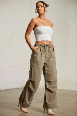 Tall Wide Leg Cargo Trousers In Green -Glam Dress Store 6713 6718 15 Alloy Green Overlap Bandeau Top Cargos 511b79dc 687d 43f1 9711 e1e55f8dab95