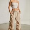 Petite Wide Leg Cargo Trousers In Beige 2 Petite Wide Leg Cargo Trousers In Beige -Glam Dress Store 6713 6718 5 Praline Beige Overlap Bandeau Top Cargos f57f4820 8739 491f bda3 27587a484867