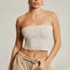 Overlap Bandeau Crop Top In Beige 2 Overlap Bandeau Crop Top In Beige -Glam Dress Store 6713 6718 6 Praline Beige Overlap Bandeau Top Cargos
