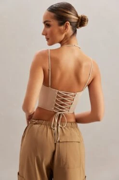 Square Neck Corset Top In Stone