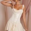 Lace Up Corset Mini Dress In Ivory 1 Lace Up Corset Mini Dress In Ivory -Glam Dress Store 6721 2 Maribel Ivory Lace Up Corset Mini Dress