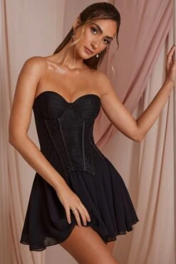 Strapless Lace Corset Mini Dress In Black