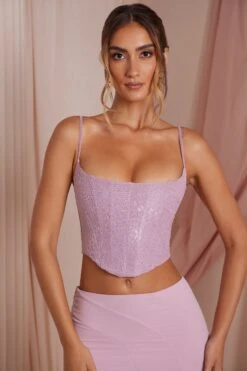 Lace Corset Crop Top In Dusty Pink -Glam Dress Store 6737 6759 13 Thea Waterfall Frill Split Maxi Skirt Lena Corset Top 71e20b7b 562f 4cf7 a194 f6a23d43414d