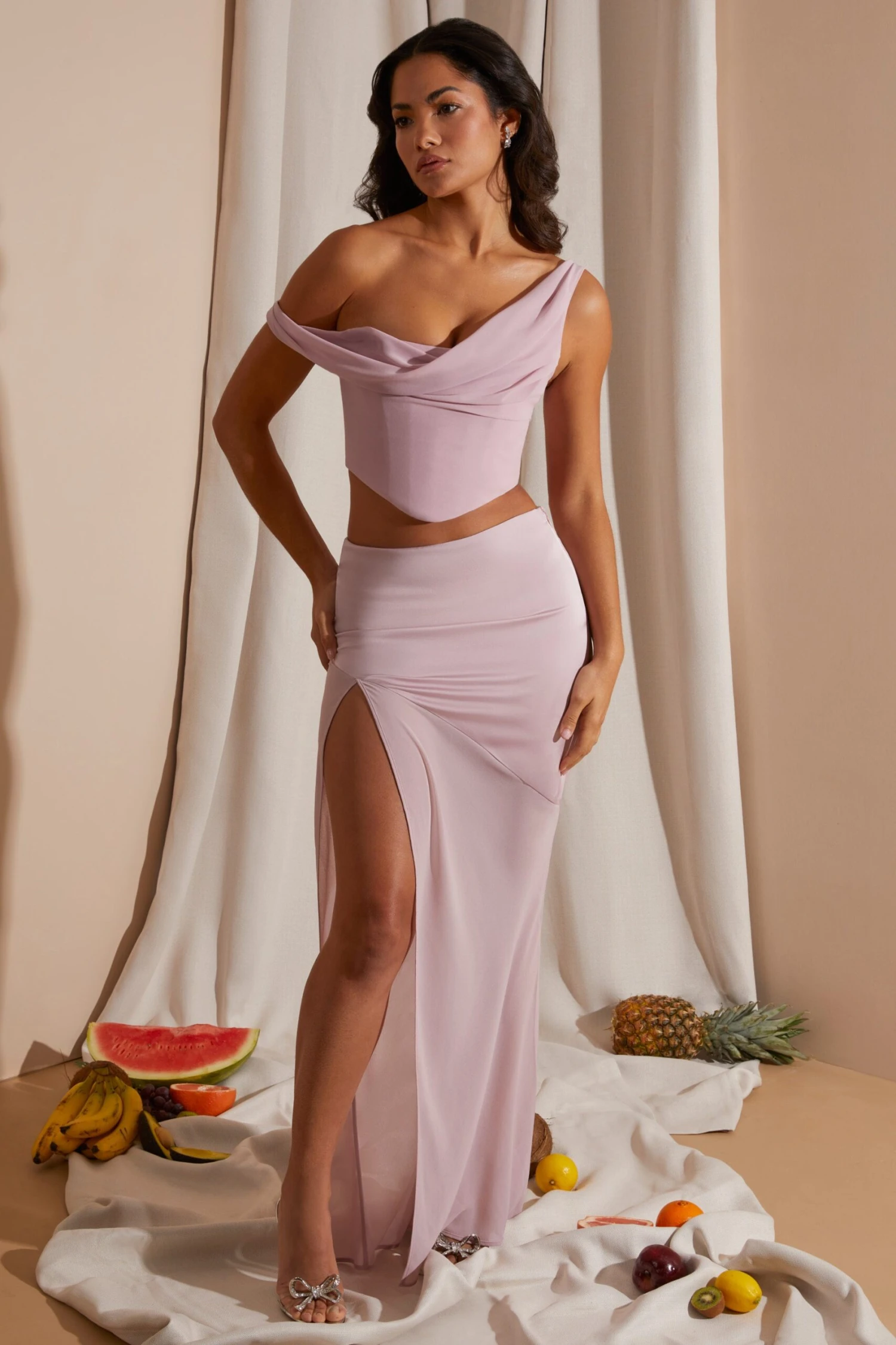 Mid Rise High Slit Maxi Skirt In Blush 7 Mid Rise High Slit Maxi Skirt In Blush - Image 5