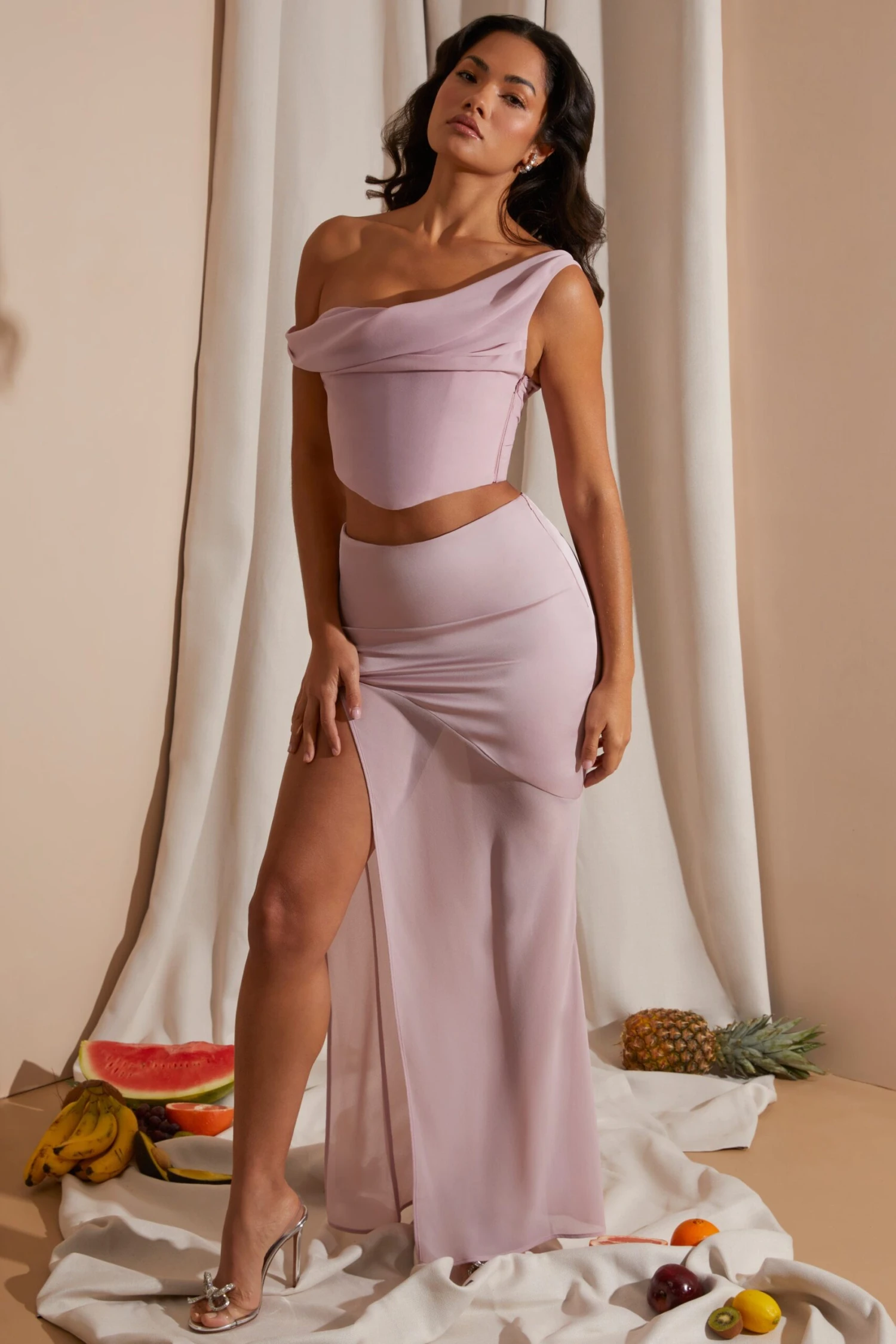 Mid Rise High Slit Maxi Skirt In Blush 11 Mid Rise High Slit Maxi Skirt In Blush - Image 9