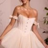 Off Shoulder Tulle Skirt Mini Dress In Ivory -Glam Dress Store 6756 9 Reine Ivory Off Shoulder Tie Dress With Tulle Skirt
