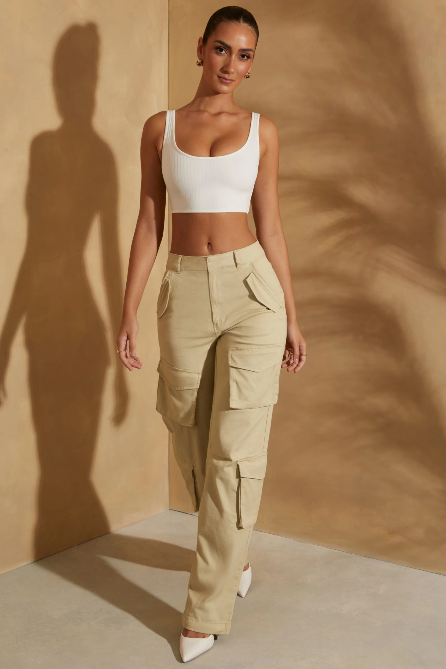 High Waist Wide Leg Cargo Trousers In Sage 7 High Waist Wide Leg Cargo Trousers In Sage - Image 5