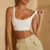 Scoop Neck Lace Up Back Crop Top In White 2 Scoop Neck Lace Up Back Crop Top In White -Glam Dress Store 6757 5841 6 Sage Cargo Trousers White Crop Top With Lace Up Back