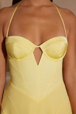 Halter Neck Cut Out Flare Mini Dress In Yellow -Glam Dress Store 6771 10 Yellow V Cut Panelled Mini Dress