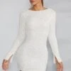 Long Sleeve Embellished Backless Mini Dress In Ivory -Glam Dress Store 6791 1 Maeve Ivory Long Sleeved Mini Dress