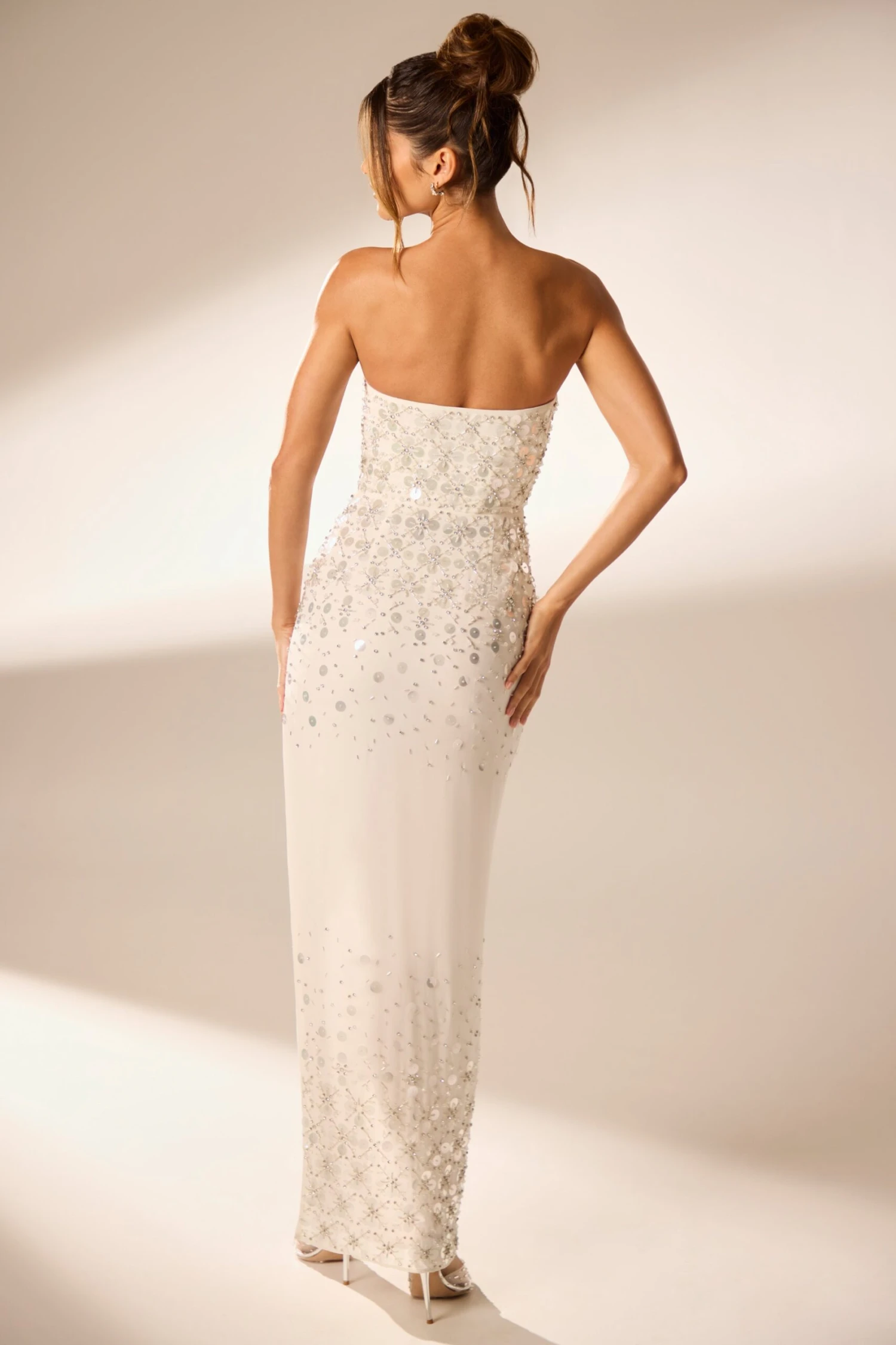 Hand Embellished Bandeau Maxi Dress In Ivory 4 Hand Embellished Bandeau Maxi Dress In Ivory - Image 2