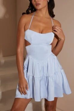 Halter Neck Cut Out Mini Dress In Blue -Glam Dress Store 6910 5 Fleur Blue Halterneck Mini Dress