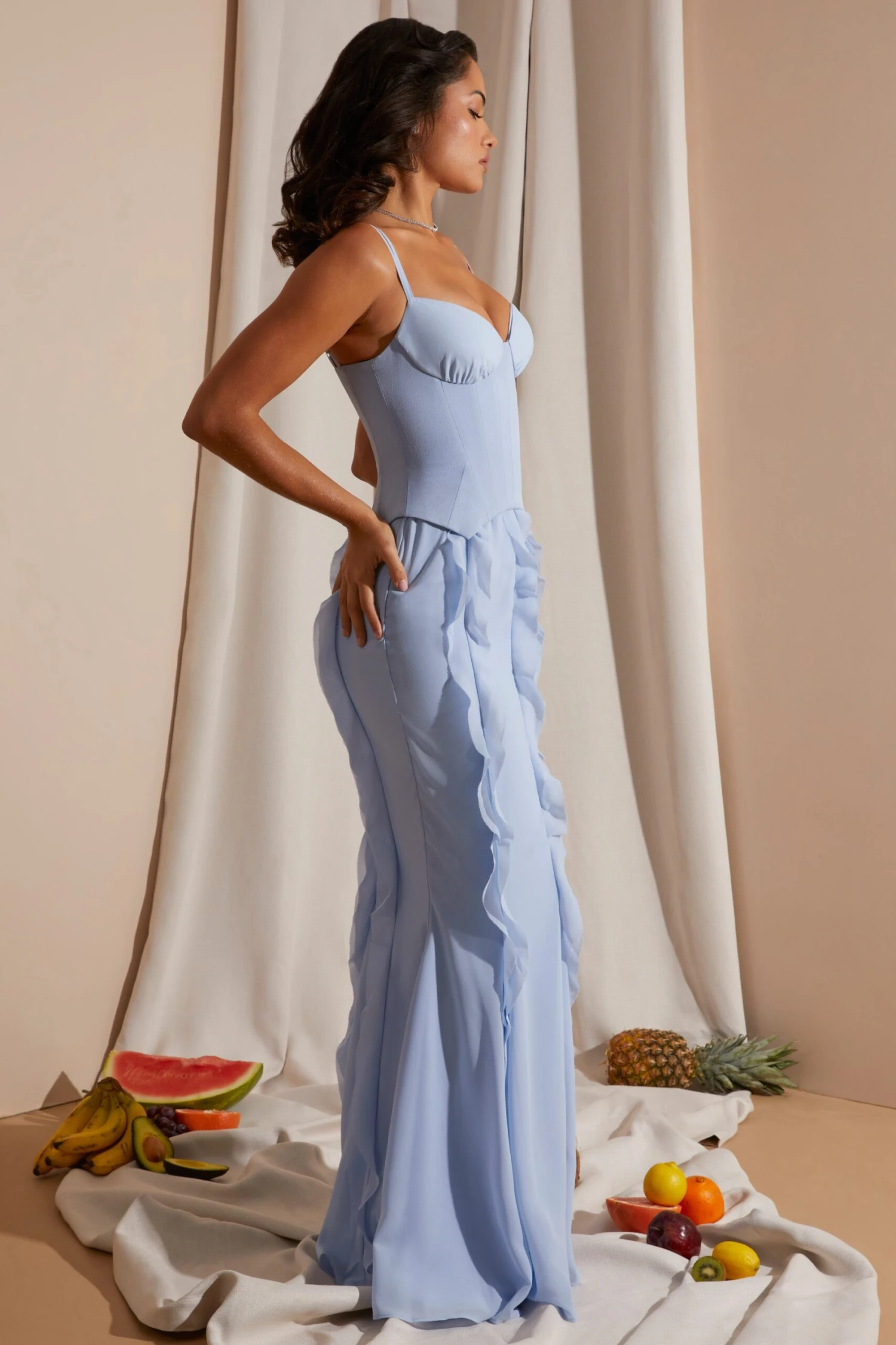 Corset Frill Skirt Maxi Dress In Blue 5 Corset Frill Skirt Maxi Dress In Blue - Image 3