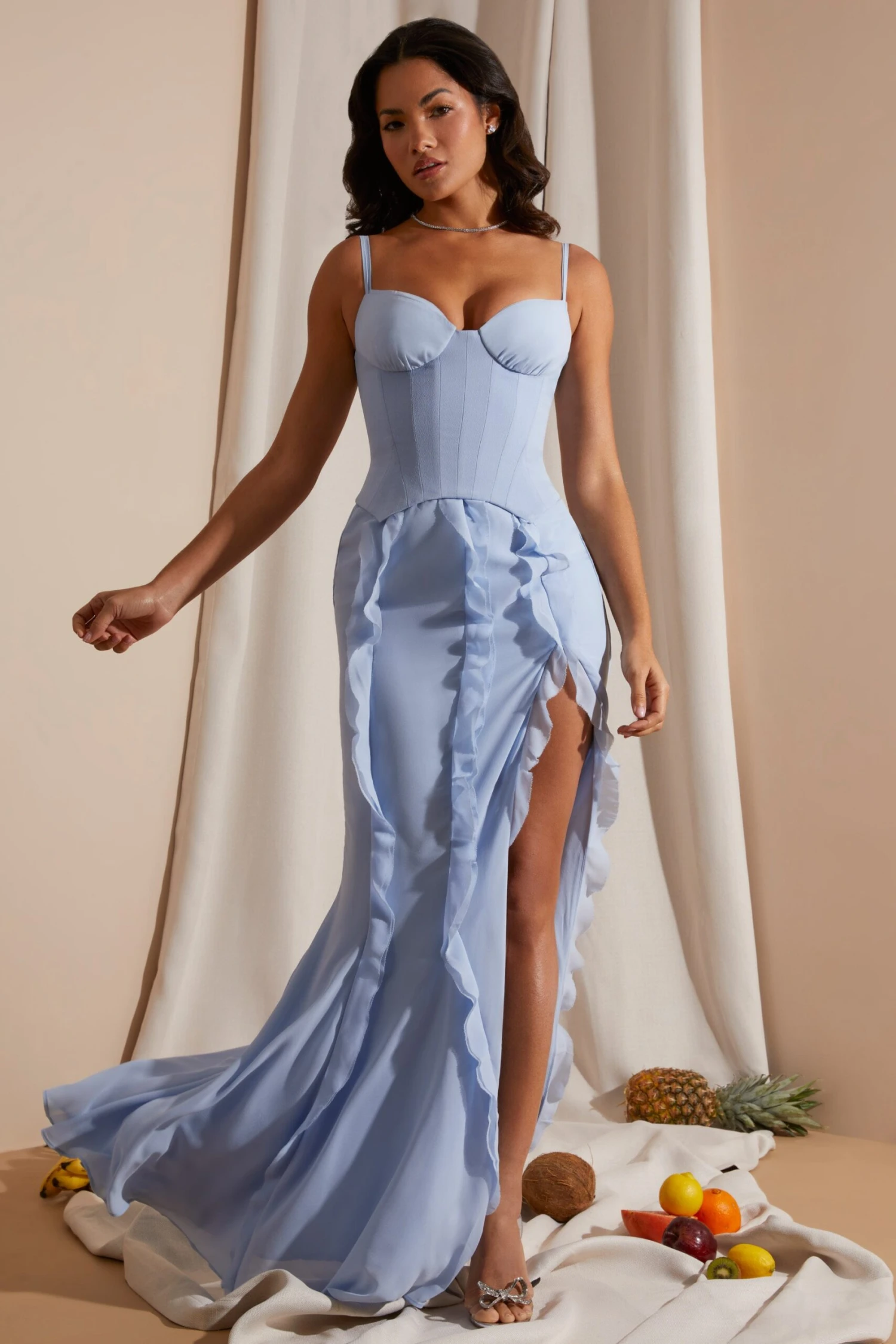 Corset Frill Skirt Maxi Dress In Blue 10 Corset Frill Skirt Maxi Dress In Blue - Image 8