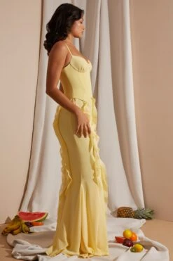Corset Frill Skirt Maxi Dress In Yellow -Glam Dress Store 6917 9 Yellow Corset gown Ruffle Dress