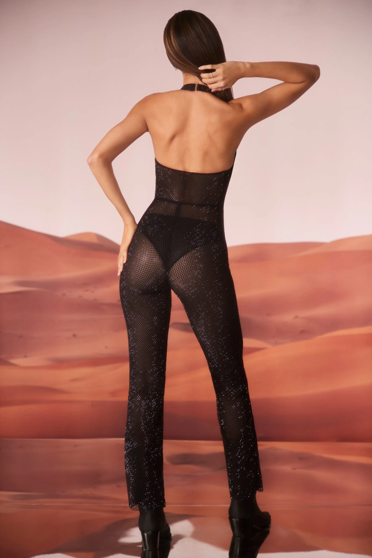 Embellished Plunge Neck Jumpsuit In Black 4 Embellished Plunge Neck Jumpsuit In Black - Image 2