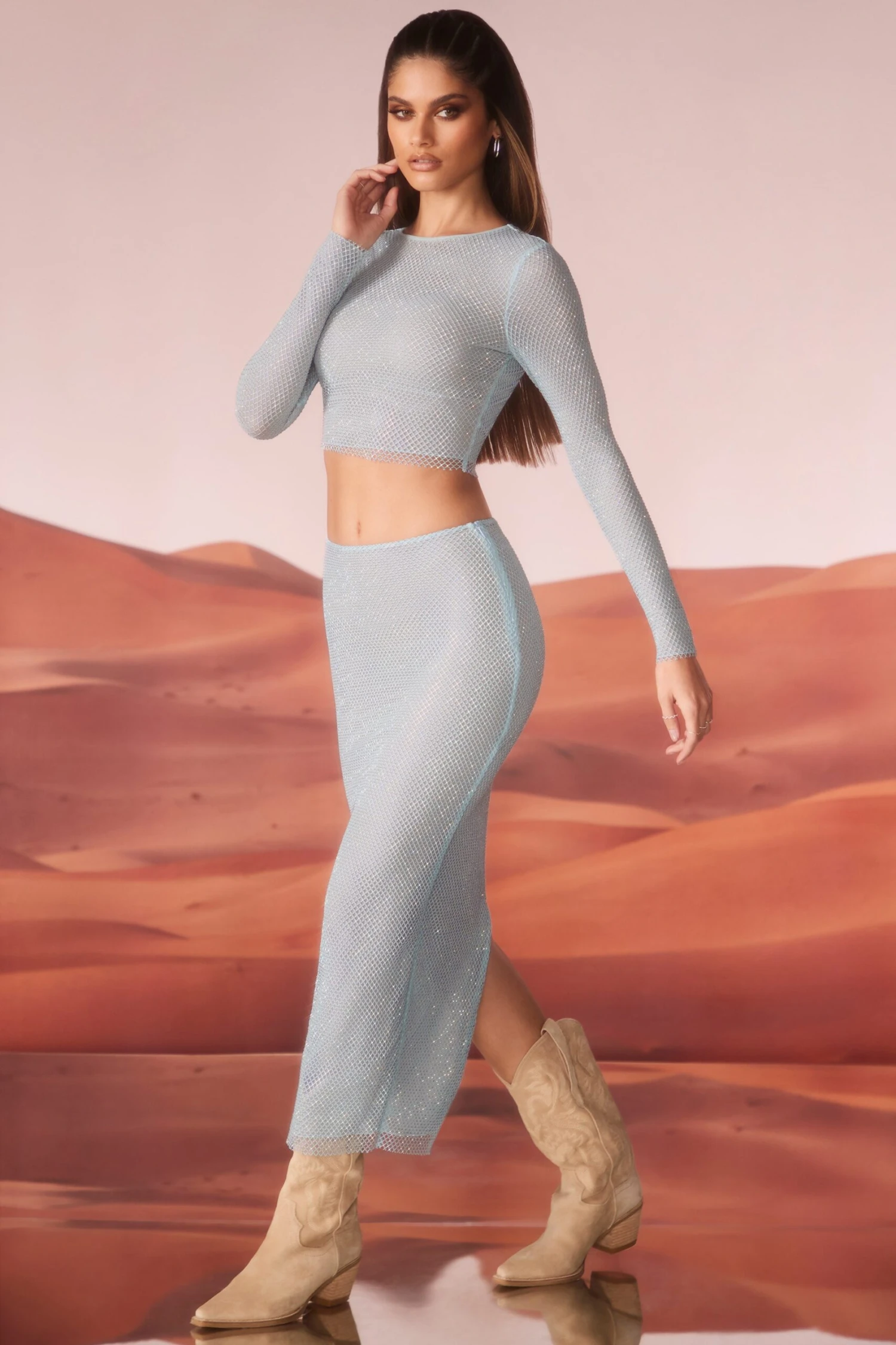 Embellished Low Rise Maxi Skirt In Aqua 5 Embellished Low Rise Maxi Skirt In Aqua - Image 3