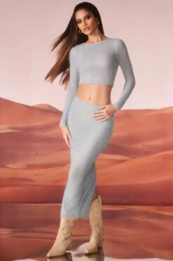 Embellished Low Rise Maxi Skirt In Aqua