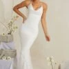 Cowl Neck Embellished Satin Maxi Dress In White -Glam Dress Store 6949 1 Magnolia White Embelished Cowl Gown Sequin