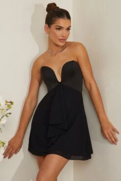 Strapless Plunge Neck Corset Mini Dress In Black -Glam Dress Store 6951 5 Tove Black Plunge Corset Mini