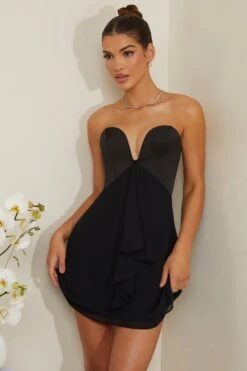 Strapless Plunge Neck Corset Mini Dress In Black -Glam Dress Store 6951 6 Tove Black Plunge Corset Mini