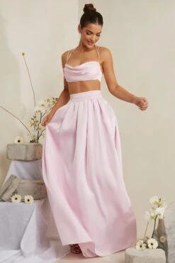 Pleated Heavy Satin Maxi Skirt In Pink 21 Pleated Heavy Satin Maxi Skirt In Pink -Glam Dress Store 6985 6986 11 Dulcie Edyta Pink Cowl Neck Top Pleated Satin Skirt ade12b7f 516f 490c ba46 136c7f5bc978