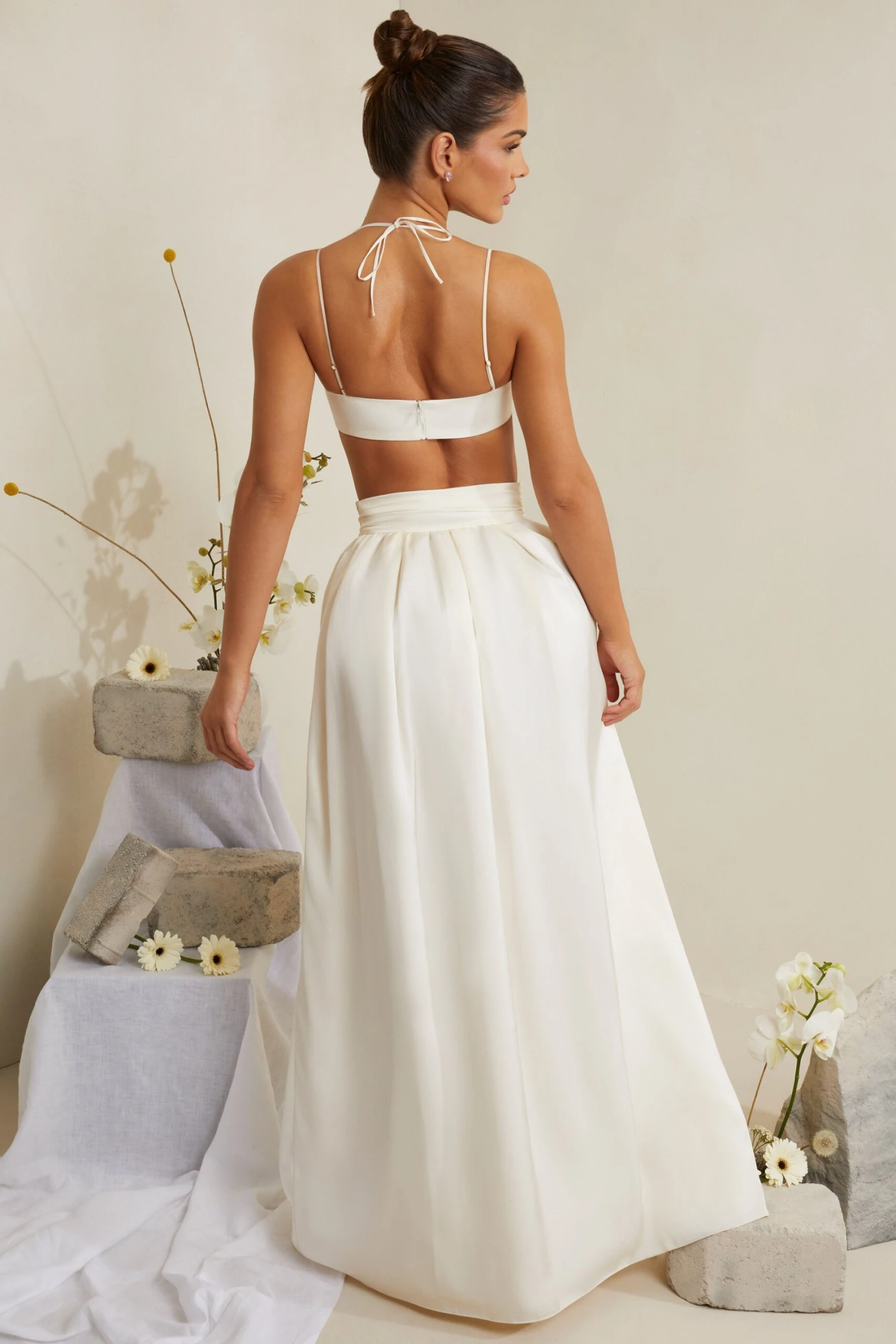 Pleated Heavy Satin Maxi Skirt In White 4 Pleated Heavy Satin Maxi Skirt In White - Image 2