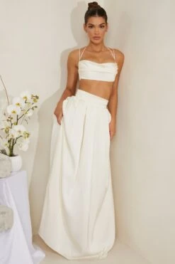Pleated Heavy Satin Maxi Skirt In White 18 Pleated Heavy Satin Maxi Skirt In White -Glam Dress Store 6985 6986 3 Dulcie Edyta White Cowl Neck Top Pleated Satin Skirt 95b36682 51d2 4038 9ae8 c911b868888c
