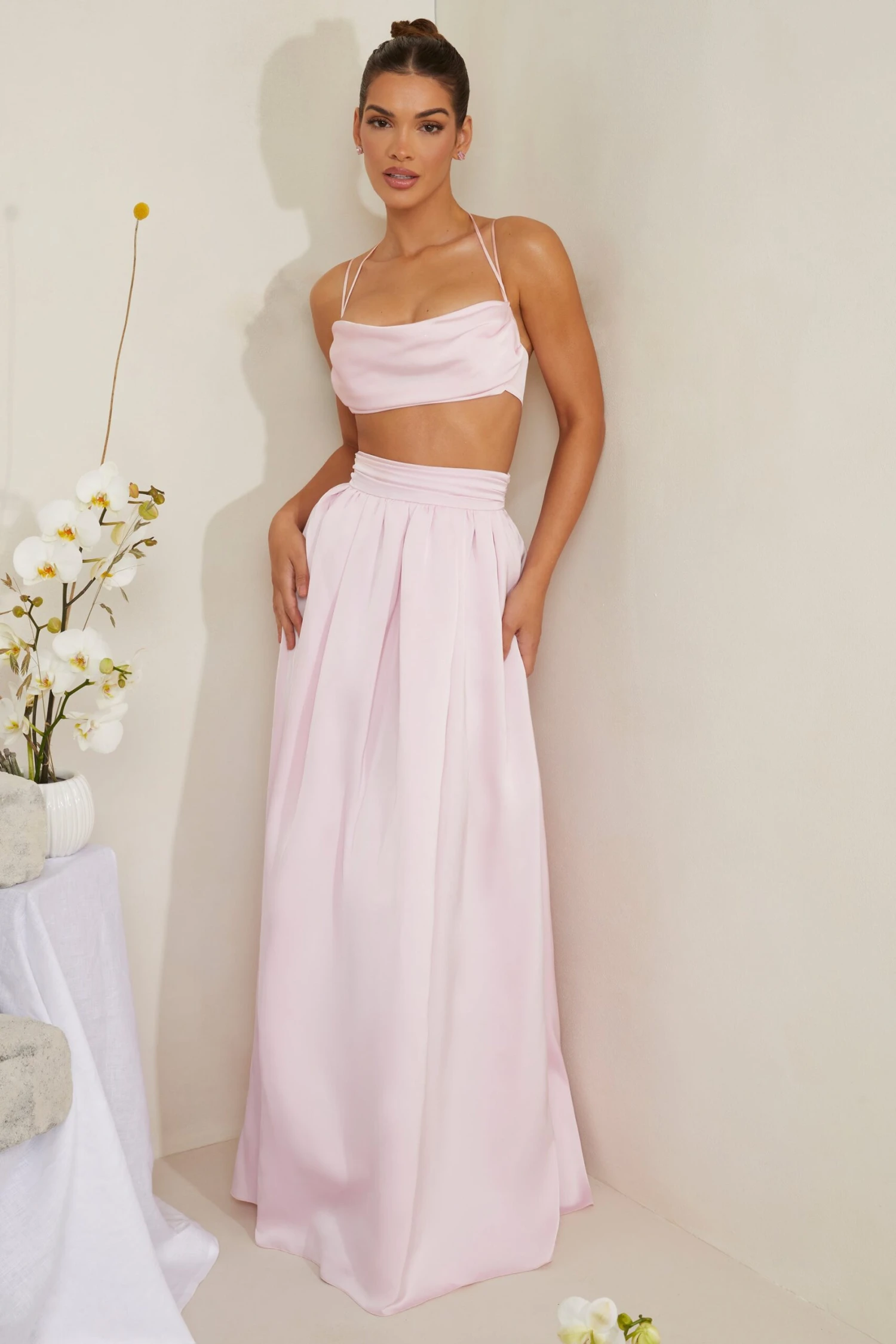 Pleated Heavy Satin Maxi Skirt In Pink 9 Pleated Heavy Satin Maxi Skirt In Pink - Image 7