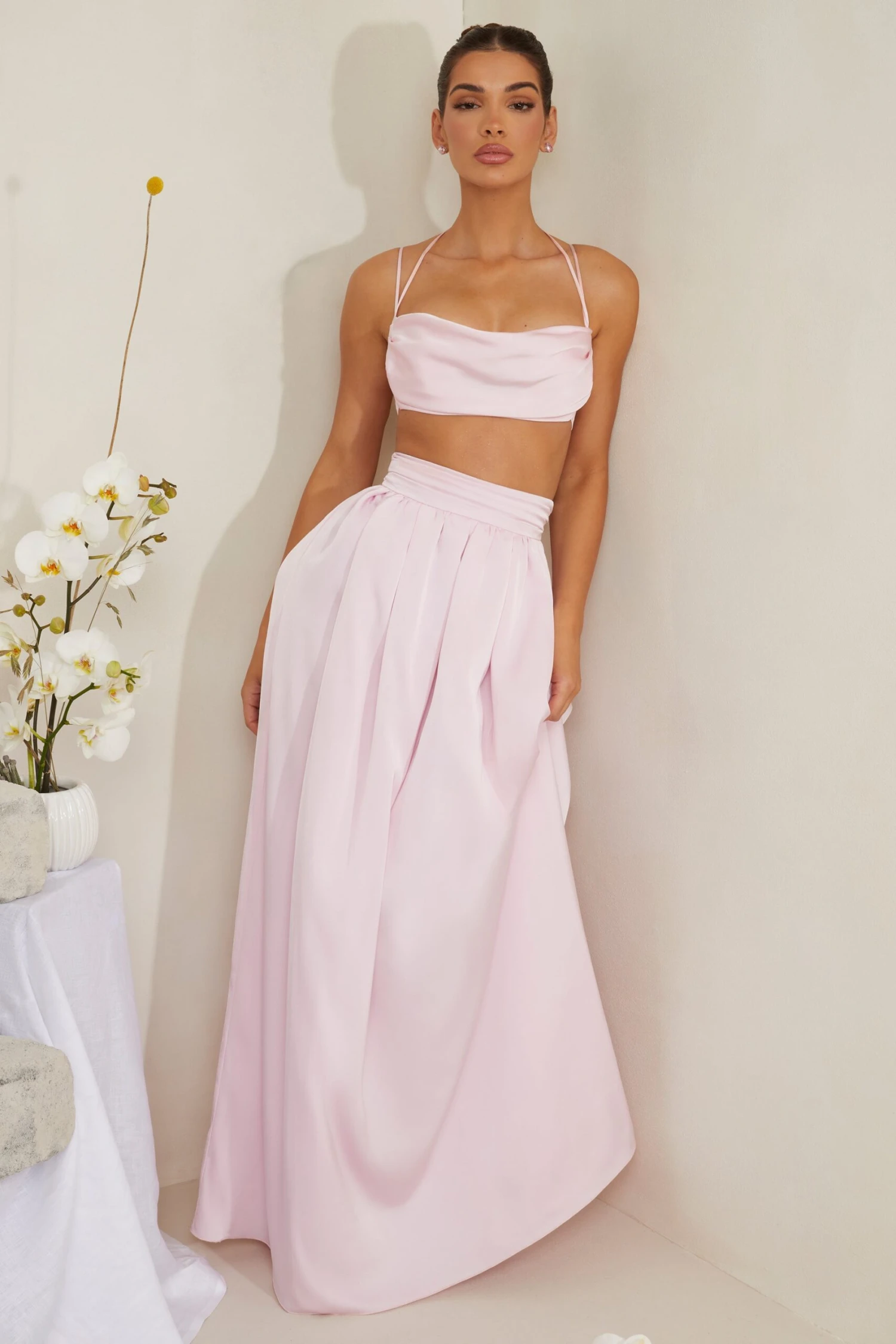 Pleated Heavy Satin Maxi Skirt In Pink 10 Pleated Heavy Satin Maxi Skirt In Pink - Image 8
