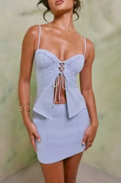 Mid Rise Linen Mini Skirt In Sky Grey 16 Mid Rise Linen Mini Skirt In Sky Grey -Glam Dress Store 7147 7148 10 Sky Grey Sweetheart Neckline Top With Linen Panel Midrise Skirt With Split 1d0793f4 16bc 4fbb 99d2 e9b0de0d6521