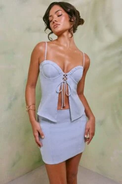 Mid Rise Linen Mini Skirt In Sky Grey 22 Mid Rise Linen Mini Skirt In Sky Grey -Glam Dress Store 7147 7148 1 Sky Grey Sweetheart Neckline Top With Linen Panel Midrise Skirt With Split a5aa345a 036f 4bee a57b b68126b1bd89