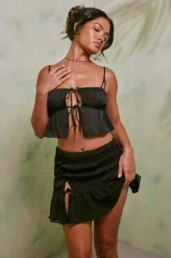 Shirred Thigh High Split Mid Rise Mini Skirt In Black -Glam Dress Store 7195 7206 5 Dina Arlet Black Tie Up Front Top Crinkle Tie Up Asymmentical Mini 8fd88a22 662c 4e70 9f26 ec460fb16f69