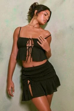 Shirred Thigh High Split Mid Rise Mini Skirt In Black -Glam Dress Store 7195 7206 7 Dina Arlet Black Tie Up Front Top Crinkle Tie Up Asymmentical Mini b7ec325f 1a2e 4bdd a61b 1a28051c6f44