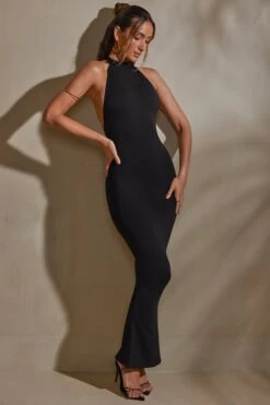 Halter Neck Low Back Maxi Dress In Black 19 Halter Neck Low Back Maxi Dress In Black -Glam Dress Store 7259 6 Tandi Black Halter Low Back Maxi