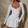 Long Sleeve Layered A-Line Mini Dress In White -Glam Dress Store 7311 5 Keziah White Long Sleeve Mini Dress