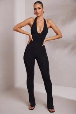 Halter Neck Plunge Jumpsuit In Black -Glam Dress Store 7319 5 Keava Black Plunge Jumpsuit 63534bce a64d 4c15 9b77 7c33d3ab297a