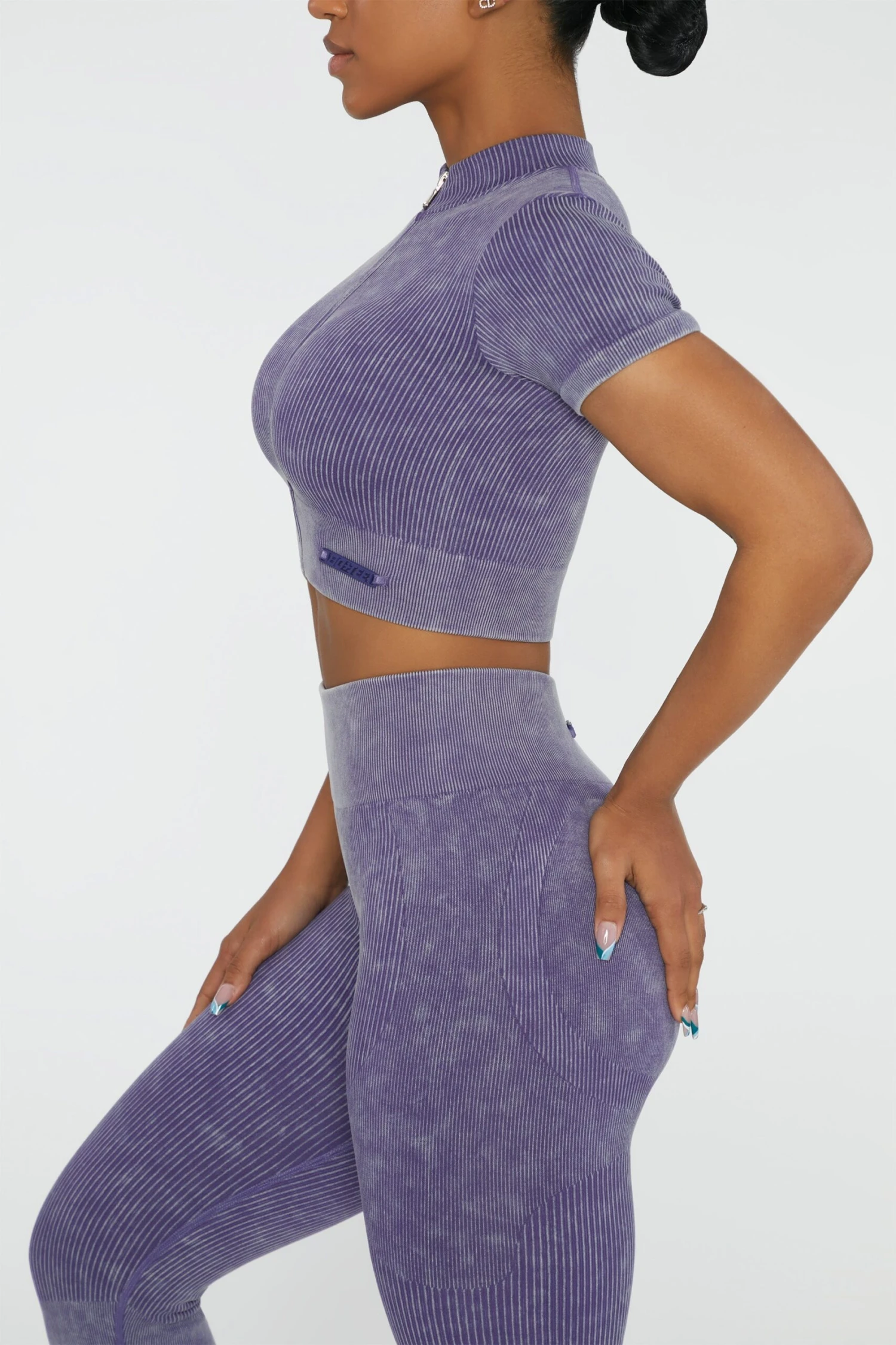 Short Sleeve Zip Crop Top In Violet 6 Short Sleeve Zip Crop Top In Violet - Image 4