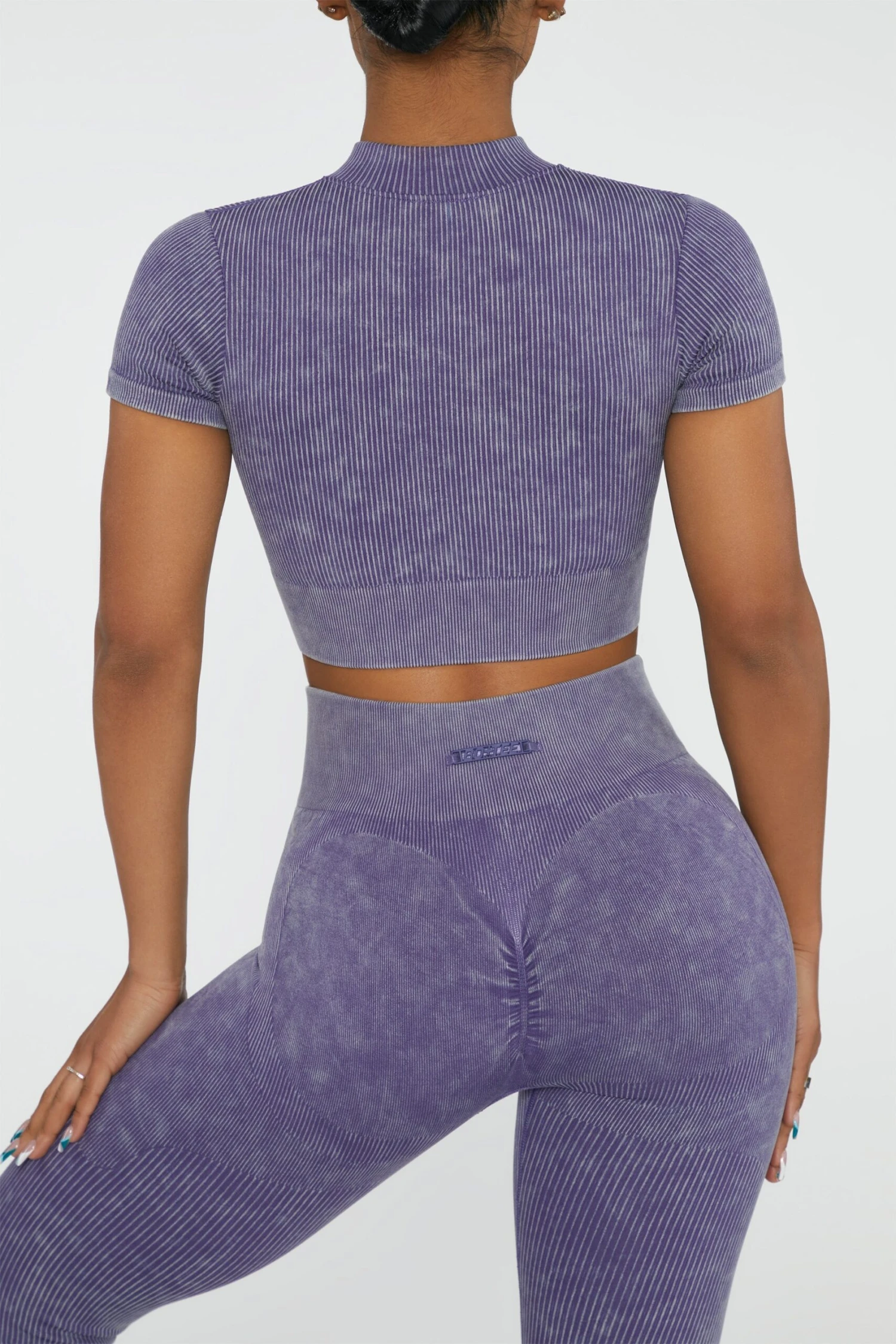 Short Sleeve Zip Crop Top In Violet 5 Short Sleeve Zip Crop Top In Violet - Image 3