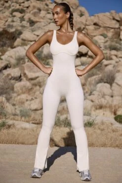 Flared Full Length Unitard In Bone -Glam Dress Store BT0721 2 Powerfull Ivory Flared One Piece Jumpsuit 1 65bfe4f7 a6b5 401d 83c7 1f390449ddee