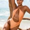 Secret Getaway Halter Neck Cut Out Swimsuit In Light Orange 2 Secret Getaway Halter Neck Cut Out Swimsuit In Light Orange -Glam Dress Store gg0004 9 secret getaway tan halterneck strappy swimsuit 1