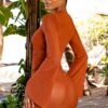 Paloma Sheer Beach Dress In Rust -Glam Dress Store gg0020 9 paloma brown low v neck tie front batwing mesh cover up