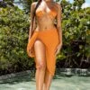 Tie Side Long Sarong In Orange 2 Tie Side Long Sarong In Orange -Glam Dress Store gg0021 1 clear waters caramel midi length tie side mesh sarong