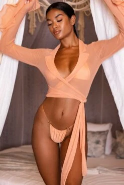 Sheer Beach Shirt In Light Orange -Glam Dress Store gg0023 2 chasing sunsets tan sheer wrap top