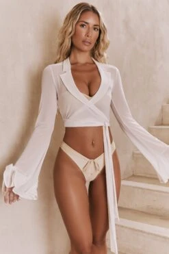 Sheer Beach Shirt In Ivory -Glam Dress Store gg0023 3 chasing sunsets ivory sheer wrap top